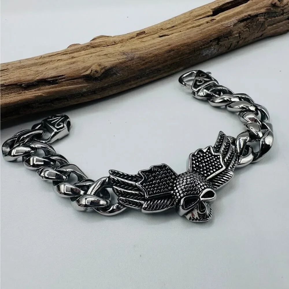 Punk Wings Skull Head Stainless Steel Bracelet